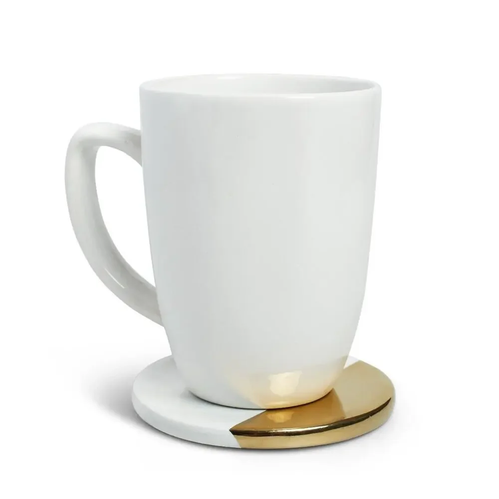 Unbranded Marble and Gold Coasters Set of 6 White Round Glam Home Decor